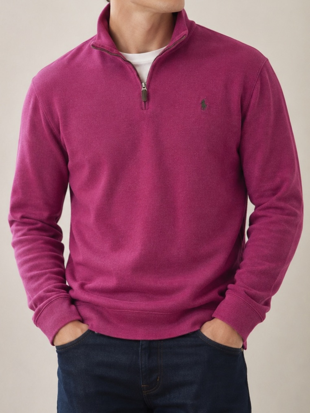 Polo Ralph Lauren Men’s Berry Pink Quarter Zip Pullover Size Large 100% Cotton